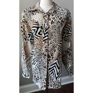Animal Print Outfit Set Zebra Leopard Shirt Pants Womens M 2 Pc Da Rue USA